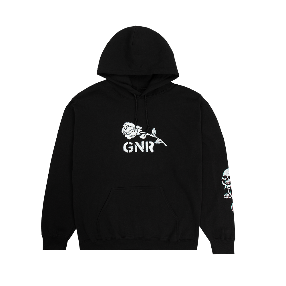Skull & Rose Print Black Hoodie for Men