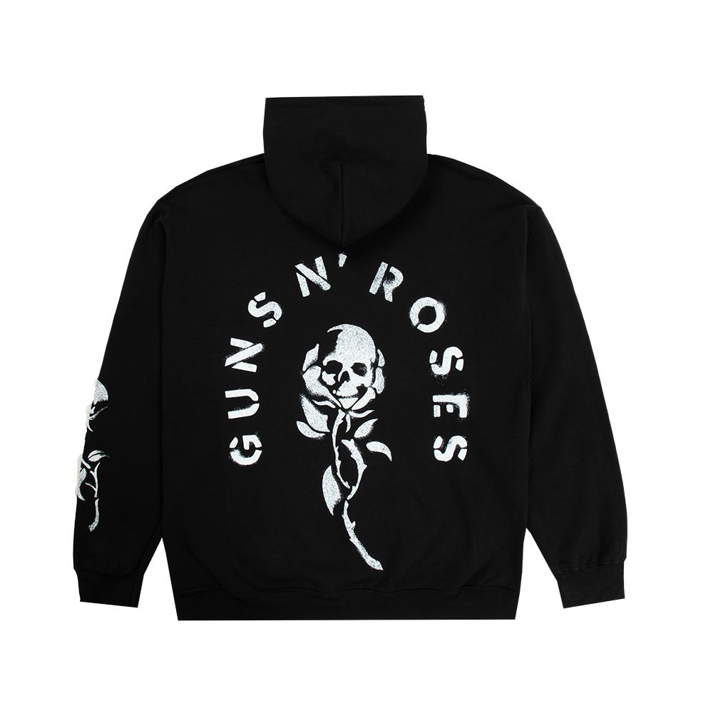 Skull & Rose Print Black Hoodie for Men