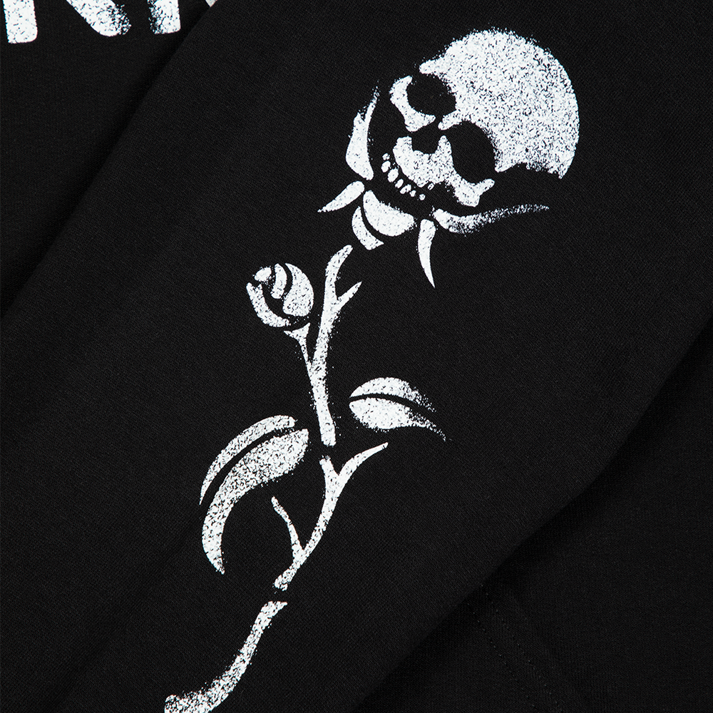 Skull & Rose Print Black Hoodie for Men