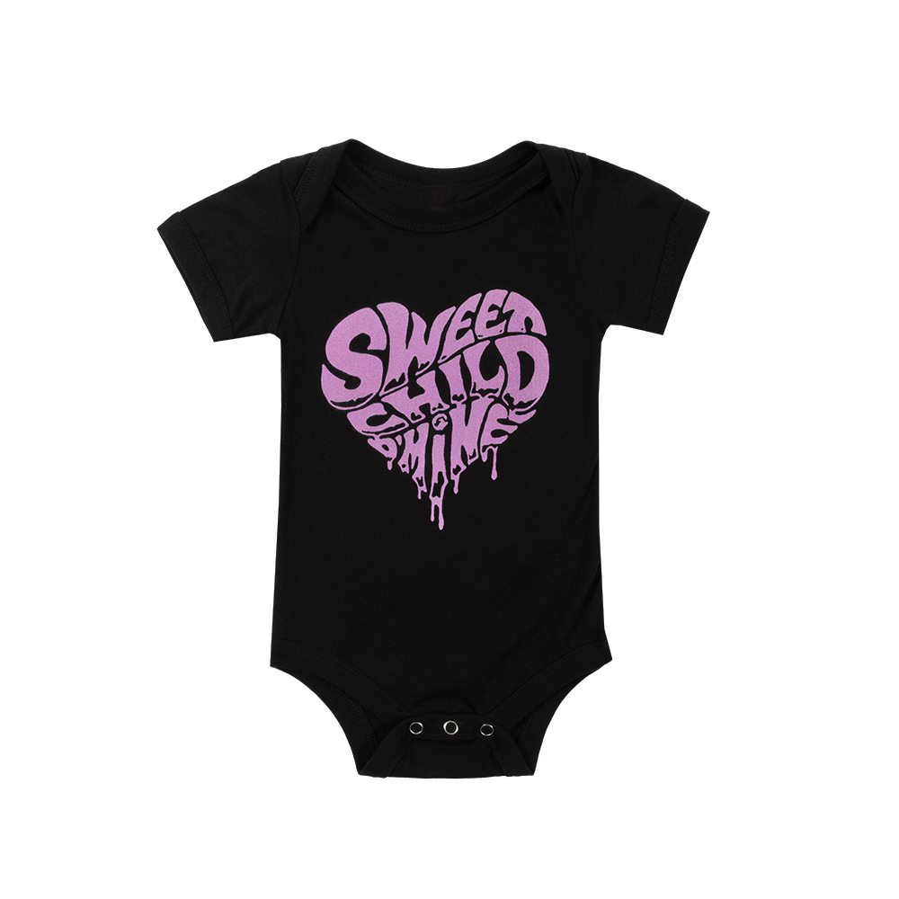 Black Baby Onesie with Purple Sweet Child Print